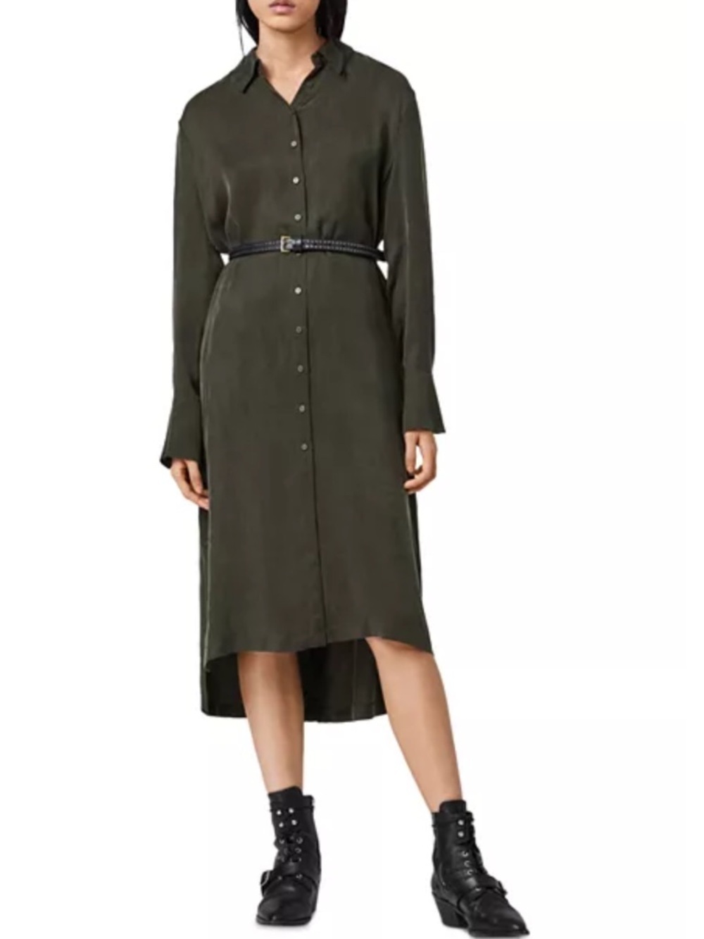 All Saints Anya Shirt Dress In Olive